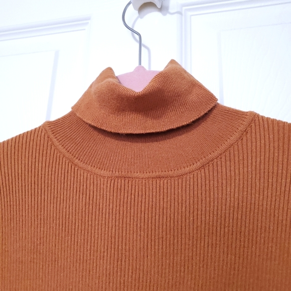 Chicwish knit turtleneck flare bell ruffle sleeves burnt orange ribbed S small - Picture 6 of 11